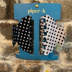 Piper K Black and White Polka Dot Hair Clips Set
